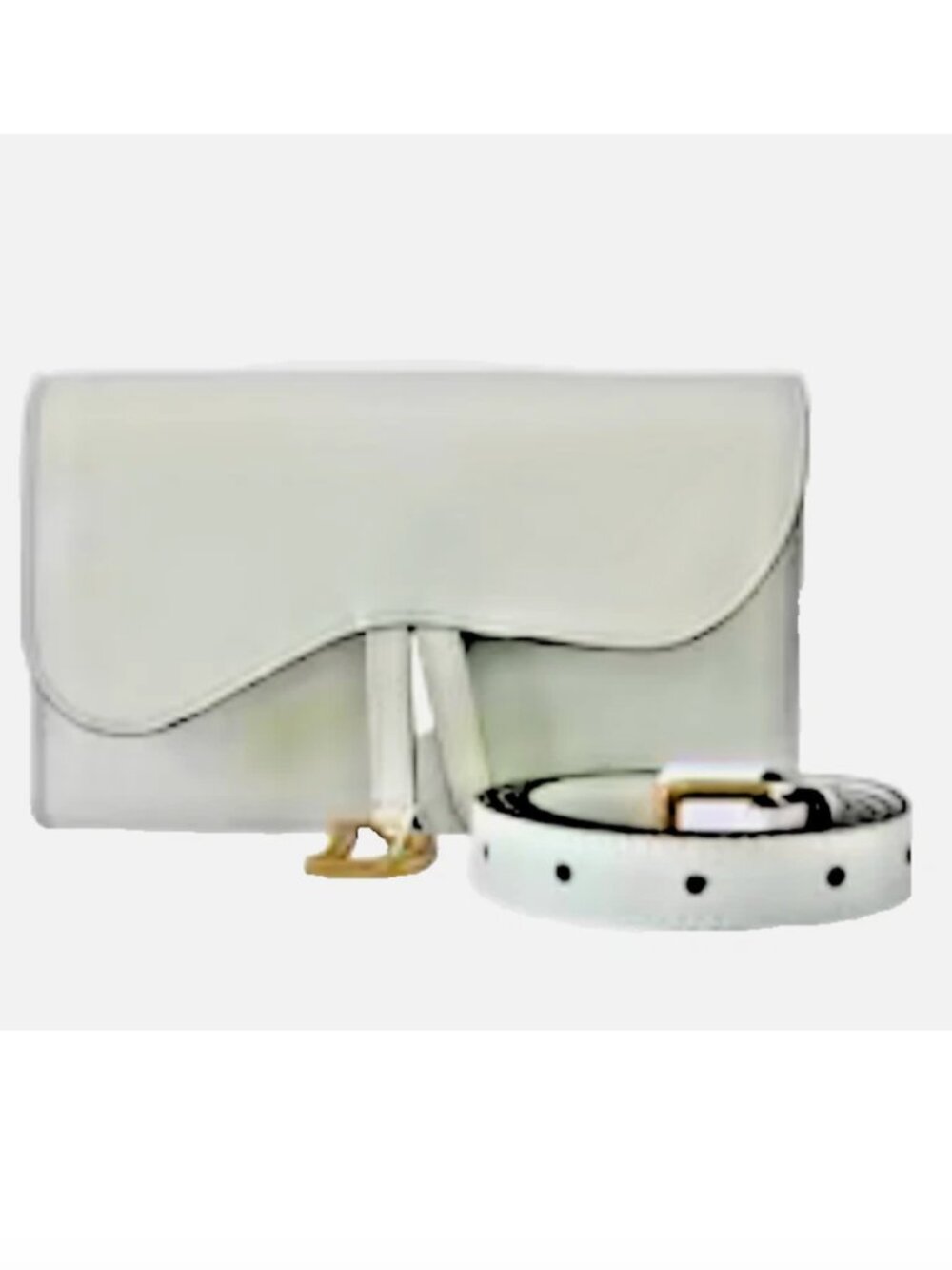 Pre Owned Dior Calfskin Crossbody/Belt Bag Saddle Milky White Gold tone Clasp
